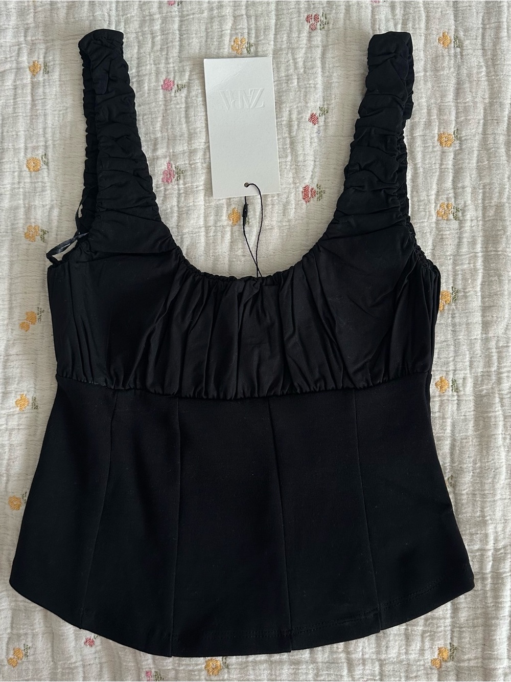 Zara Black Ruched-Strap Camisole